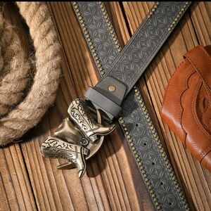 Black Western Belt with Gold Buckle